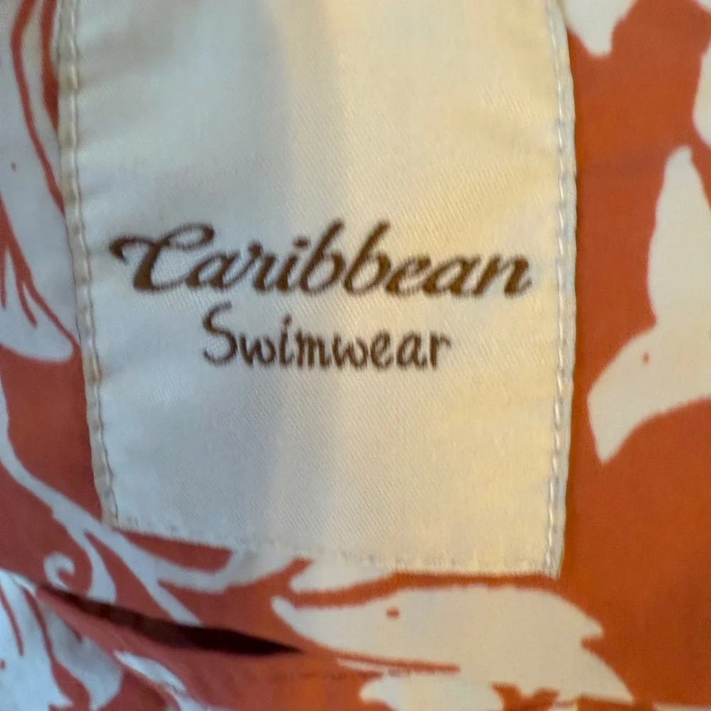Caribbean‎ Swimwear Mens Orange White Floral Hibiscus Board Shorts Swim Trunks L